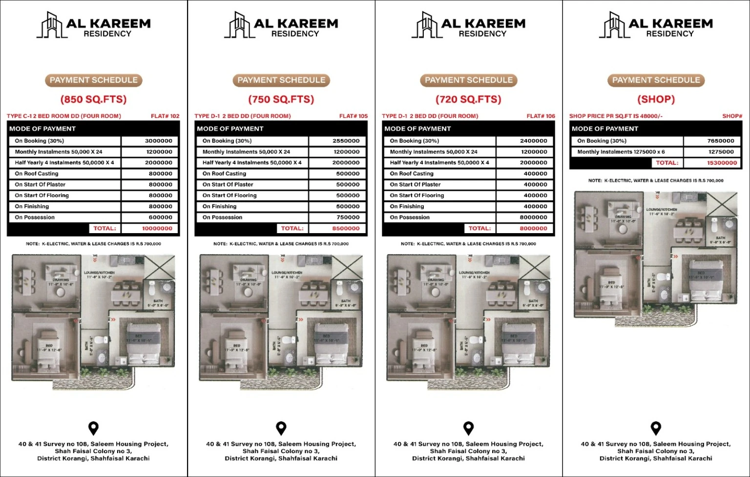 720–850 sq ft & shop schedules